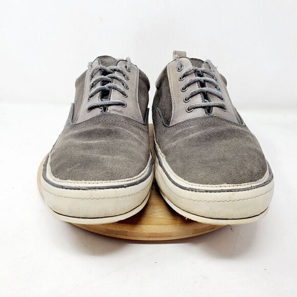 John Varvatos Shoes Mens 13 Redding Low Grey Leather Canvas Sneaker Distressed - Picture 3 of 14